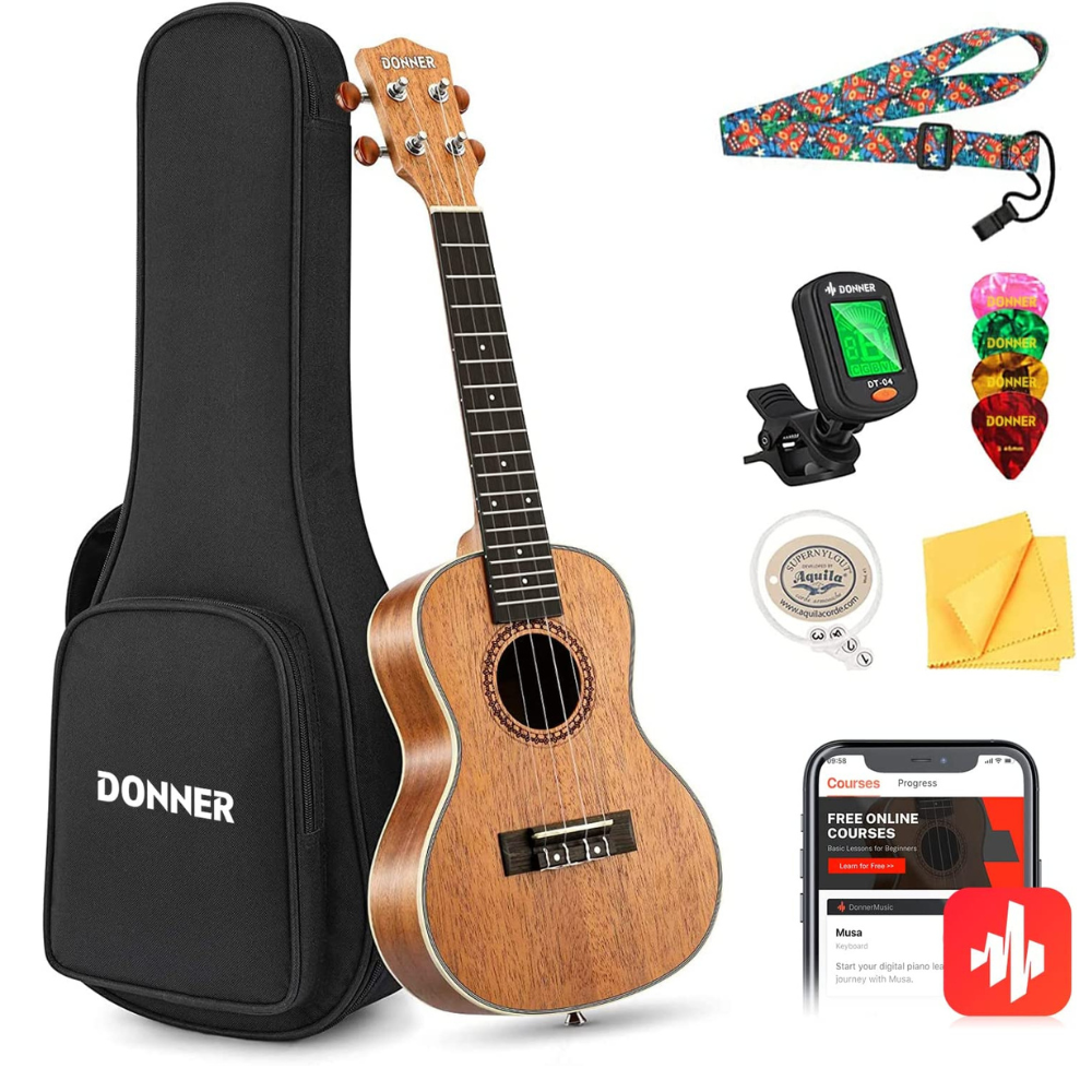 Donner-Concert-Ukulele-Beginner-Kit-Ukelele-Mahogany-Wood.