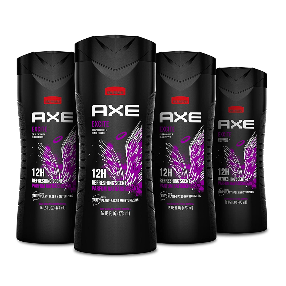 AXE-Body-Wash-12h-Refreshing-Scent-Excite-Crisp-Coconut---Black-Pepper-Men-s-Body-Wash-with-100--Plant-Based-Moisturizers--16-Ounce--Pack-of-4-