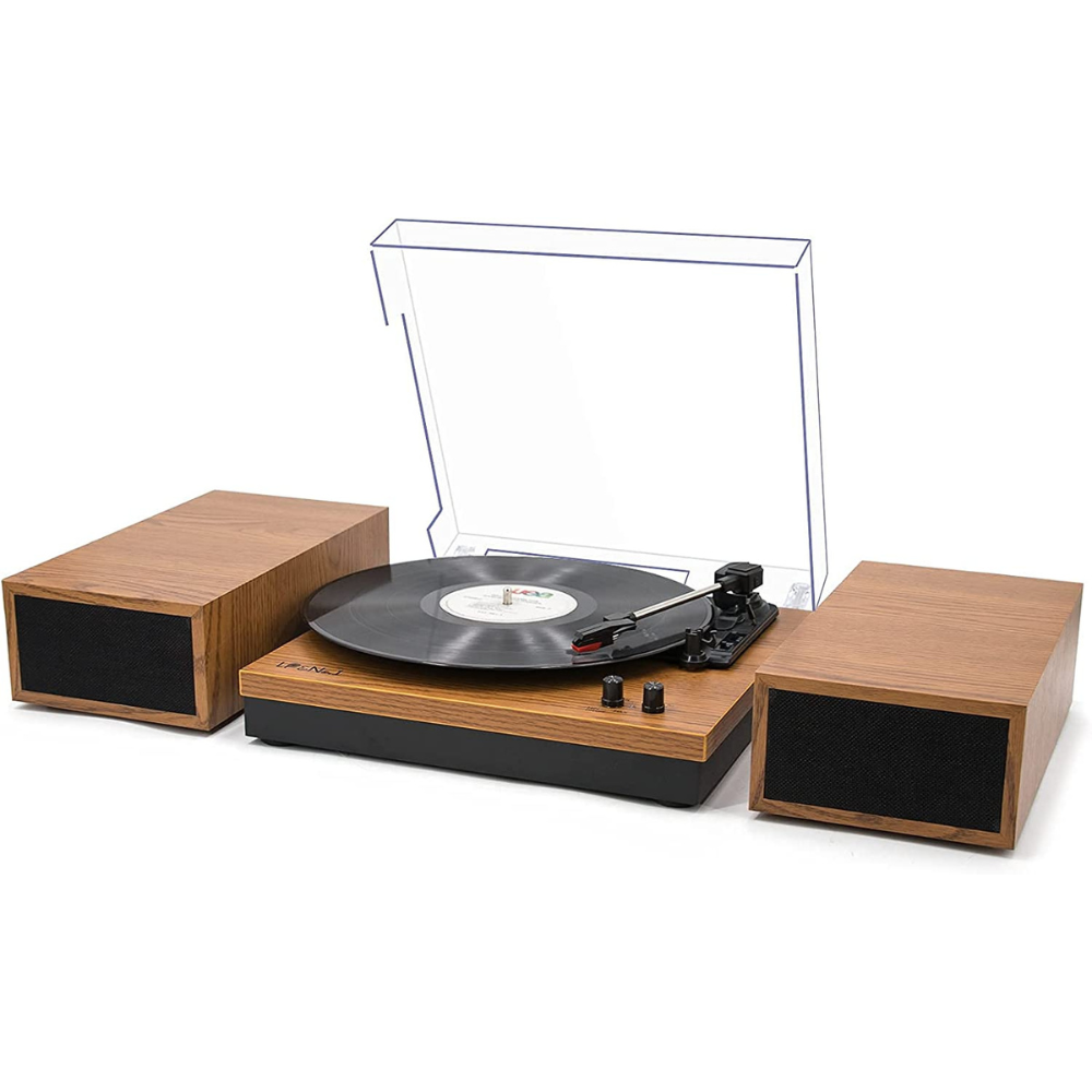 LP-No.1-Bluetooth-Vinyl-Record-Player-with-External-Speakers-3-Speed-Belt-Drive-Turntable-for-Vinyl-Albums-with-Auto-Off-and-Bluetooth-Input-Yellow-Wood