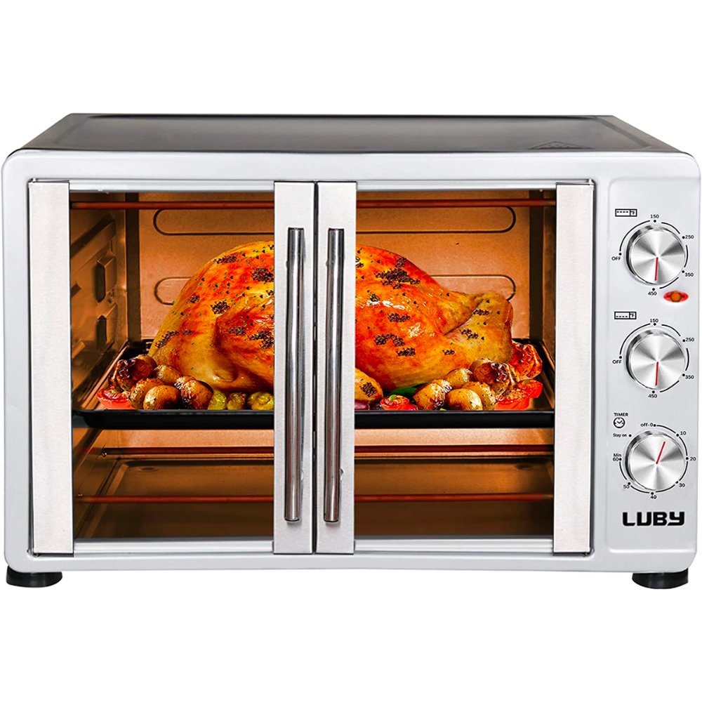 LUBY-Large-Toaster-Oven-Countertop-French-Door-Designed-55L-18-Slices-14-pizza-20lb-Turkey-Silver