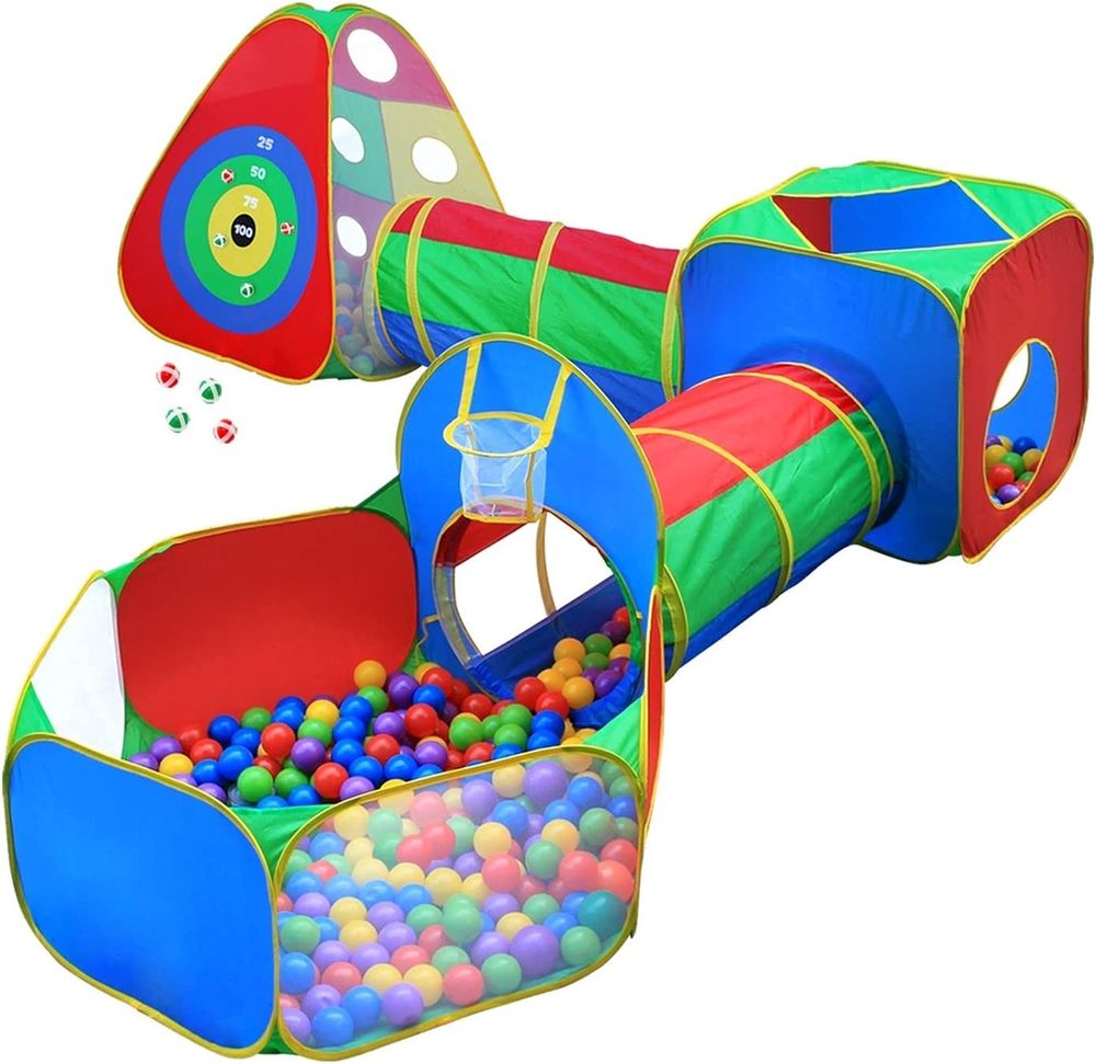 Hide-N-Side-5pc-Kids-Ball-Pit-Tents-and-Tunnels-Toddler-Jungle-Gym-Play-Tent-with-Play-Crawl-Tunnel-Toy-for-Boys-Babies-Infants-Children-Indoor-Outdoor-Gift-Target-Game-w-4-Dart-Balls