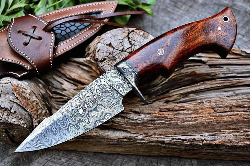 BIGCAT-ROAR-10-22-Handmade-Damascus-Hunting-Knife-with-Leather-Sheath---Ideal-for-Skinning--Camping--Outdoor---EDC-Fixed-Blade-Bushcraft-Knife-with-Walnut-Wood-Handle---Predator-Hunter