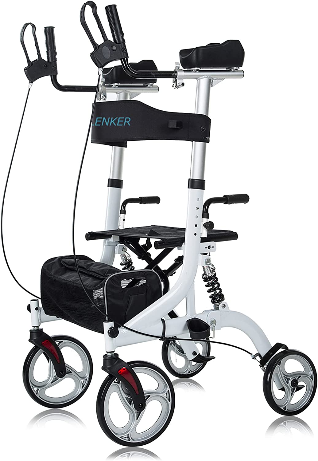 ELENKER-Upright-Rollator-Walker-Stand-Up-Rollator-Walker-with-Shock-Absorber-10-Front-Wheels-and-Carrying-Pouch-Suitable-for-Outdoor-White