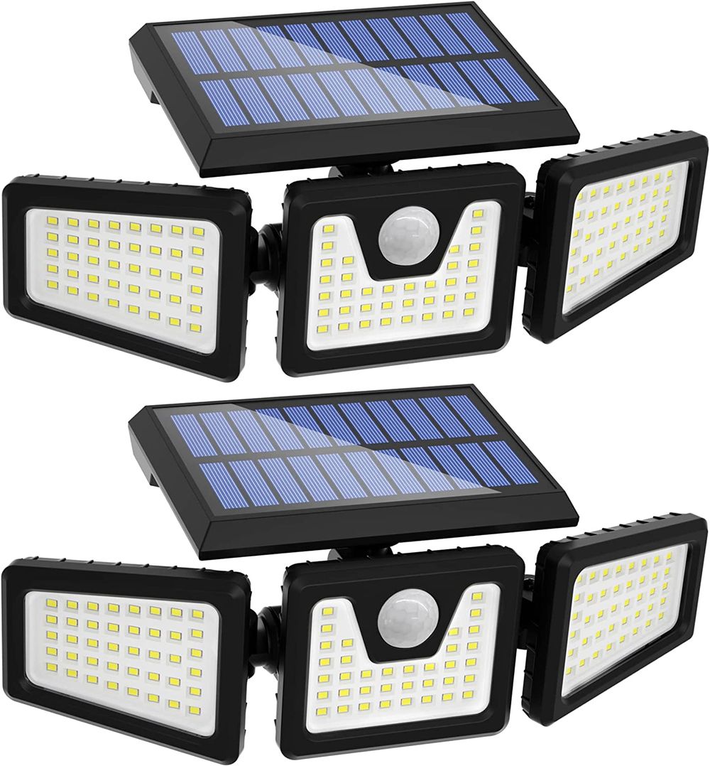 INCX-Solar-Lights-Outdoor-with-Motion-Sensor-3-Heads-Security-Lights-Solar-Powered-118-LED-Flood-Light-Motion-Detected-Spotlight-for-Garage-Yard-Entryways-Patio-IP65-Waterproof-2-Pack