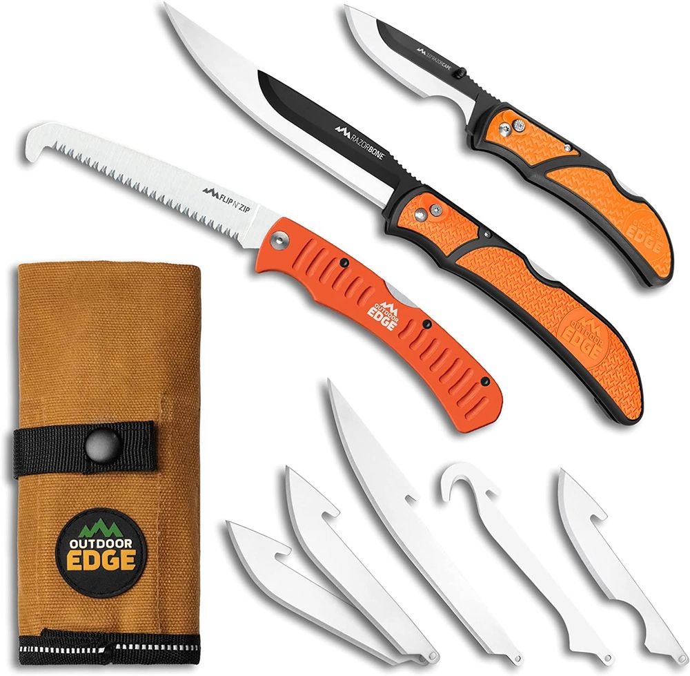 OUTDOOR-EDGE-Razor-Guide-Pak--Includes-RazorBone---RazorCape-Replaceable-Blade-Knives---Flip-N-Zip-Saw--all-in-a-Compact-Waxed-Canvas-Roll-Pack