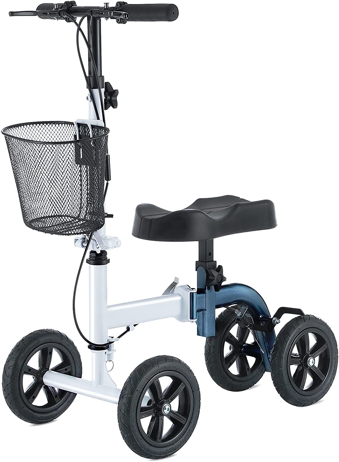 RINKMO-Knee-Scooter-All-Terrain-Foldable-Knee-Scooter-Walker-Economical-Knee-Scooters-for-Foot-Injuries-Best-Crutches-Alternative-White-Blue