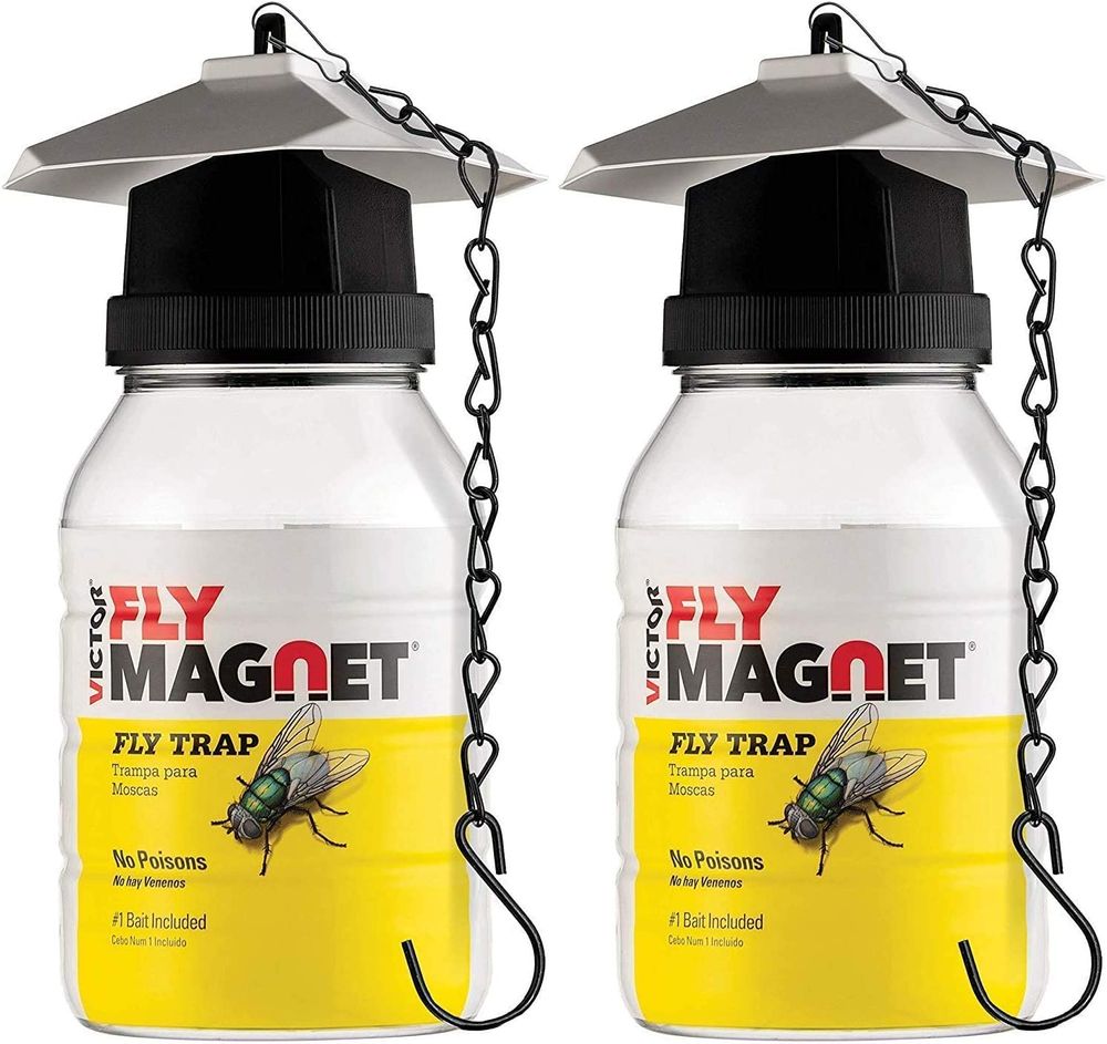 SEWANTA-Victor-M380--Set-of-2--Reusable-Outdoor-Fly-Traps-32-oz---Fly-Magnet-Bait-Trap---Made-in-USA---Bundled-with-2-Bait-Cebo-and-2-Hanging-Chains-