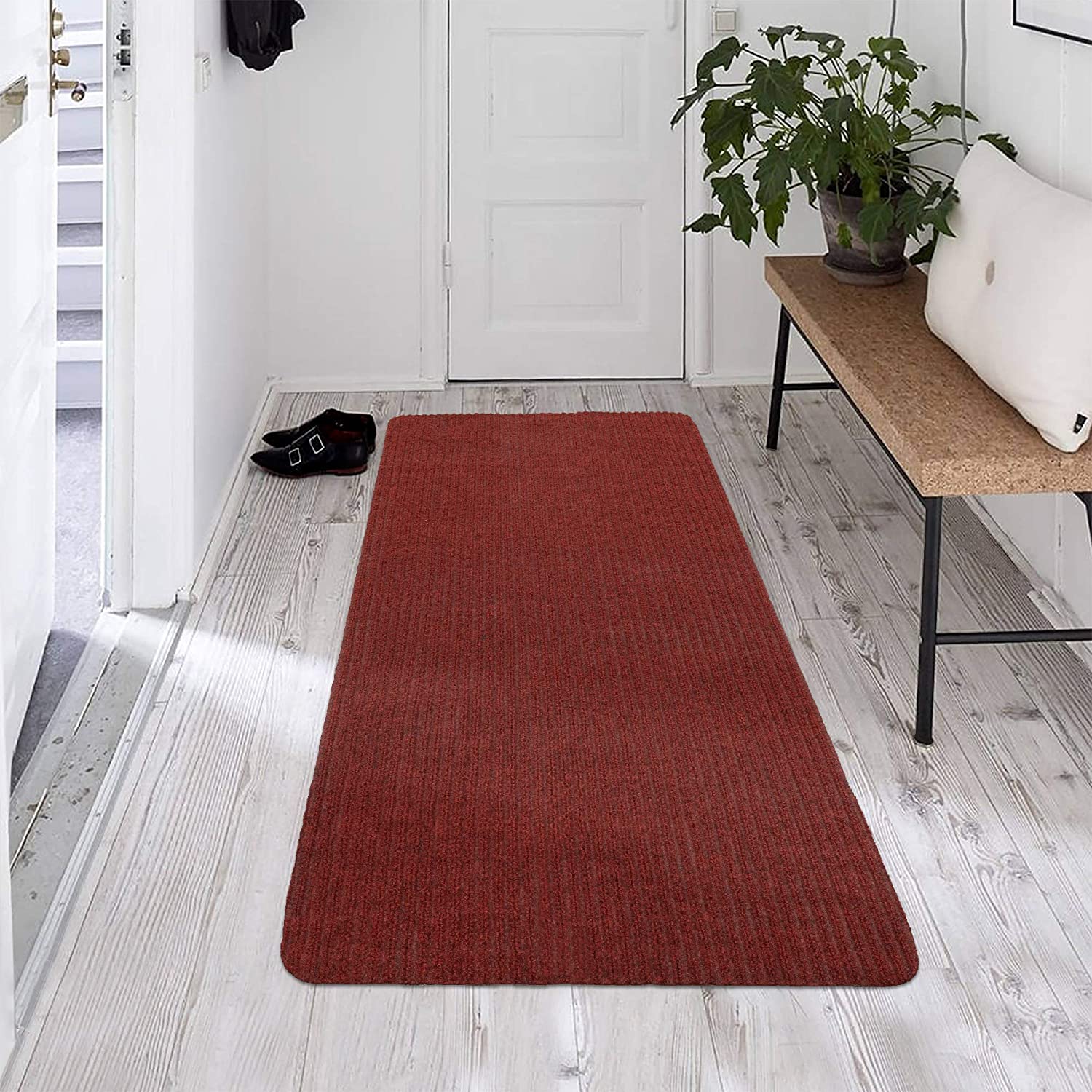 Scrape-Rib-Solid-Design-Non-Slip-Rubberback-2x5-Indoor-Outdoor-Waterproof-Runner-Rug-for-Hallway--Entryway-