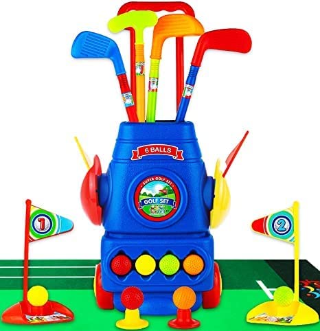 ToyVelt-Toddler-Golf-Set-Kids-Golf-Clubs-with-6-Balls-4-Golf-Sticks-2-Practice-Holes-and-a-Putting-Mat-Promotes-Physical-Mental-Development-Toys-for-2-3-4-5-Year-Old-Boys