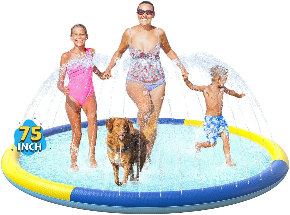 VISTOP-Non-Slip-Splash-Pad-for-Kids-and-Dog-Thicken-Sprinkler-Pool-Summer-Outdoor-Water-Toys-Fun-Backyard-Fountain-Play-Mat-for-Baby-Girls-Boys-Children-or-Pet-Dog-75-inch-Yellow-Blue